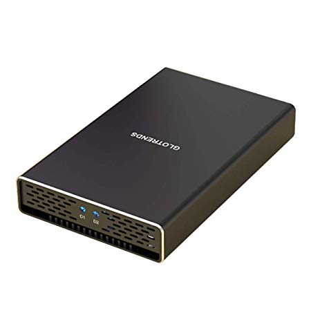GLOTRENDS USB-C M.2(NGFF) RAID Enclosure for NGFF SSD, Dual Slots RAID Enclosure with USB-C USB 3.1 Gen 2(10Gbps) Interface, Aluminum Alloy Shell Black [Compatible with Thunderbolt 3] (M2R)
