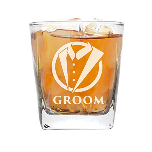 Whiskey Rocks Glasses for Bachelor Party, Weddings, Wedding Favors, Whisky Gifts (Tuxedo Style 9oz, Groom Glass)