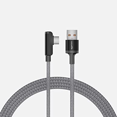 AmazonBasics 3A Fast Charging L Shaped Braided USB A to USB Type C Data cable (Black/Grey -1.2 Meter)