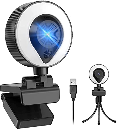WZS FHD 1080P Webcam with Ring Light & Microphone, Plug and Play Web Camera with Brackets, for PC/Laptop, MAC, Zoom Skype YouTube, and More