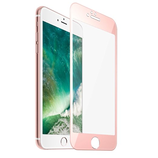 iPhone 7 Screen Protector , F-color Apple iPhone 7 Tempered Glass Screen Protector with Rose Gold Alloy Metal Frame, Full iPhone 7 Screen Cover HD Clear 3D Round Edge, Life Time Warranty, Rose Gold