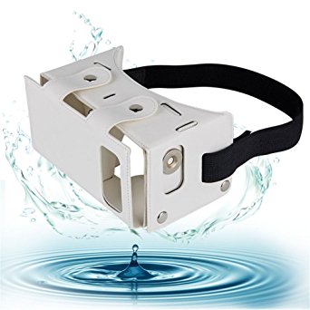 Sminiker Waterproof Google Cardboard Kit,PU leather DIY 3D Glasses,3D Vr Virtual Reality Glasses ,Google Box for iPhone Samsung and Other 4.0-5.5" Smartphones with Headband (White)