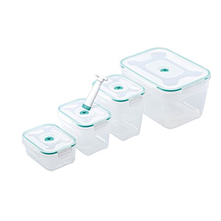 Zevro KCH-06092 Vac 'n Save Ruby Rectangular-Shaped Vacuum-Sealing Food-Storage Containers, Set of 4