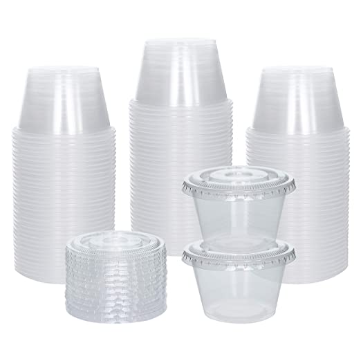 [100 Sets] 4 oz Small Plastic Containers with Lids, Jello Shot Cups, Disposable Portion Cups, Souffle Cups