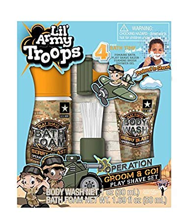 Lil' Army Troops Operation Groom & Go 4 Piece Bath Time Play Set-with Body Wash & Bath Foam-Pretend to Shave in The Tub