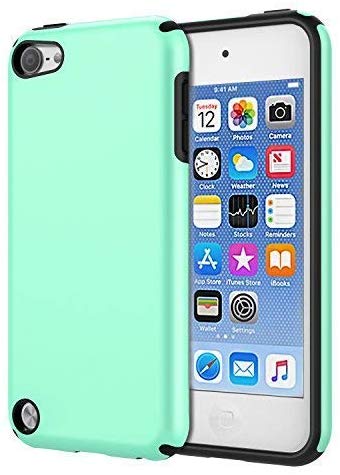 KELIFANG Case Compatible with iPod Touch 7, 6 and 5, Ultra Slim Full Body Protective Case with Dual Layer Shockproof TPU Bumper Hard Back Cover Compatible with 7th/6th/5th Generation, Green