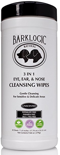 BarkLogic Cleansing Wipes, 45 Sheets | No Parabens, No Phthalates, No Sulfates, No DEA & PEG, Hypoallergenic, Plant-based