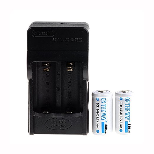 ON THE WAY 2-Piece 3.7V 880mAh CR123A 16340 Rechargeable Battery with Charger