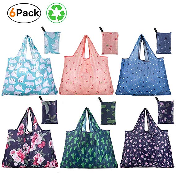 Reusable Grocery bags, Foldable shopping bags, Pack of 6, Oxford waterproof fabric, Environment friendly, Leakproof material, Puncture resistant, Multipurpose, Large 45lbs weight