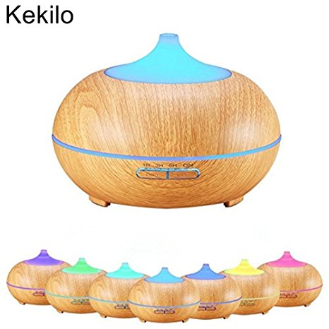 [Black Friday Deal] Kekilo Aroma Diffuser 300ml Essential Oils Diffusers Cool Mist Air Humidifier Ultrasonic Aroma Diffuser with 7 Color LED Lights for Bedroom, Nursery,Yoga,Office (Light Wood)