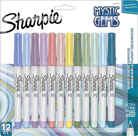 SHARPIE Permanent Markers, Mystic Gem Special Edition, Ultra Fine Point, Assorted Colors, 12 Count