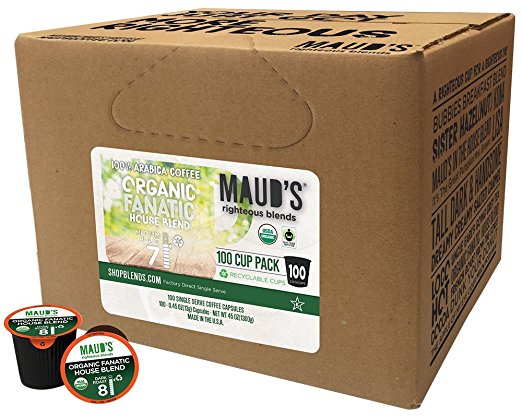 Maud’s Gourmet Coffee Pods - Organic Fanatic House Blend, 100-Count Single Serve Coffee Pods - Richly Satisfying Premium Arabica Beans, California-Roasted - Kcup Compatible, Including 2.0