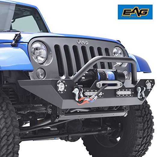 EAG Jeep JK LED Accent Light Front Bumper W/D-Ring & Bulit-in Winch Mount Plate