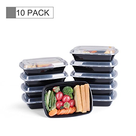 Glotoch Certified BPA-Free Microwavable Meal Prep Plastic Food Storage Containers with Lids, 28-Ounce, 10 Pack