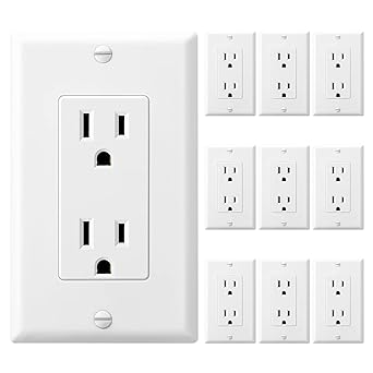 Dewenwils Decorator Receptacle Outlet with Wall Plate, 15 Amp Standard Electrical Wall Outlet, Non-Tamper Resistant, UL Listed, White (10 Pack)