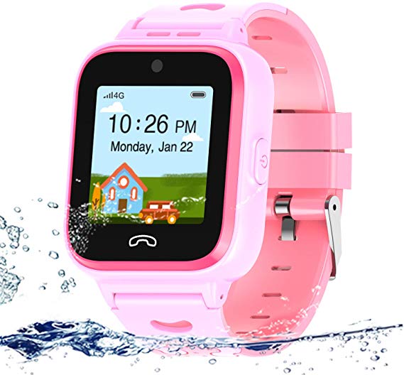 UOTO 4G Kids Smartwatch Phone with Sim Card, WiFi LBS GPS Tracker Watch Waterproof for Children with Pedometer/Remote monitoring/Game/FaceTalk/2-way Call/SOS, Kids Girls Toys Age 4-14 (Pink)