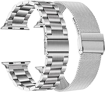 TRUMiRR Band Sets for Apple Watch 41mm 40mm 38mm, 2 Pack Solid Stainless Steel Watchband   Mesh Strap for iWatch SE Series 9 8 7 6 5 4 3 2 1 41mm 40mm 38mm