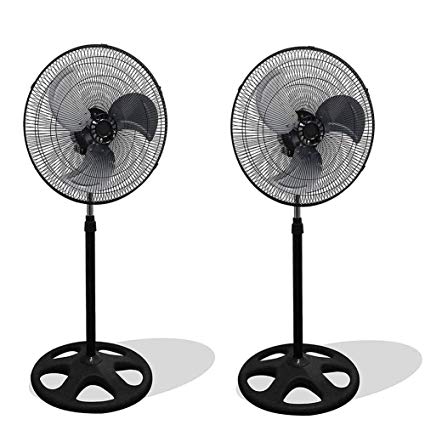 SET of 2 Industrial | Commercial Strength Stand Fan 18" 110V 3 Speed Level Adjustable Height Quiet Energy Efficient Oscillating Office Bedroom Warehouse - Aluminum Blades For Extra Power