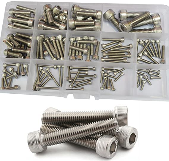 Hex Socket Head Cap Screw Metric Thread Hexagon Allen Machine Bolt M2.5 M3 M4 M5 M6 M8 Metal Standard Fastener Hardware Assortment Kit Set 135Pcs 304 Stainless Steel M2.5-M8