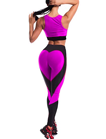 SEASUM Women Yoga Pants Heart Shape Patchwork Leggings High Waist Capris Workout Sport Fitness Gym Tights