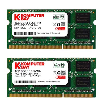 Komputerbay 8GB (2x 4GB) 204 Pin 1066MHz PC3 8500 DDR3 SODIMM Memory Module