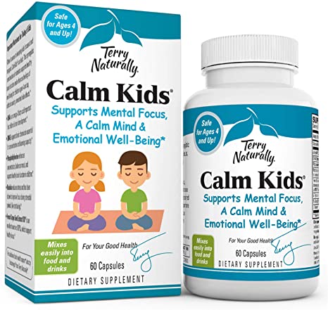 Terry Naturally Calm Kids - 60 Capsules - Childrens Mental Focus Support Supplement, Promotes Calm, Learning & Social Engagement, Contains Phosphatidylserine & Rhodiola - Gluten-Free - 60 Servings