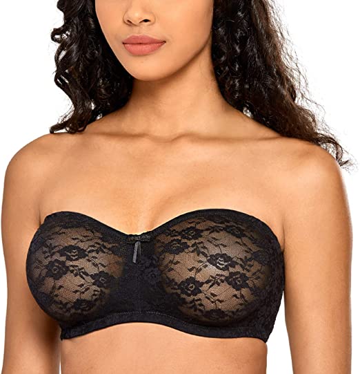 DOBREVA Women's Underwired Non Paddded Multiway Strapless See Through Lace Bra