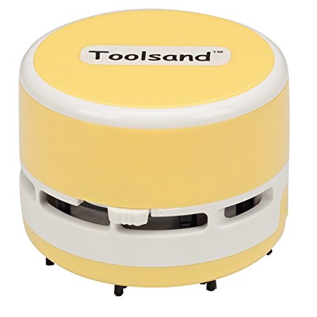 Mini Desktop Portable Handheld Cordless Tabletop Crumb Sweeper Vacuum Cleaner Battery Operated (Yellow/White)
