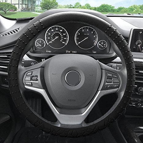 FH Group FH3002BLACK Black Steering Wheel Cover (Silicone W. Nibs & Pattern Massaging grip Wheel Cover Color-Fit Most Car Truck Suv or Van)