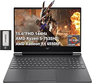 HP Victus 15.6" FHD 144Hz Gaming Laptop, AMD Ryzen 5-7535HS, 32GB DDR5 RAM, 2TB PCIe SSD, AMD Radeon RX 6550M, Backlit Keyboard, Windows 11 Pro, Mica Silver, 256GB Docking Station Set