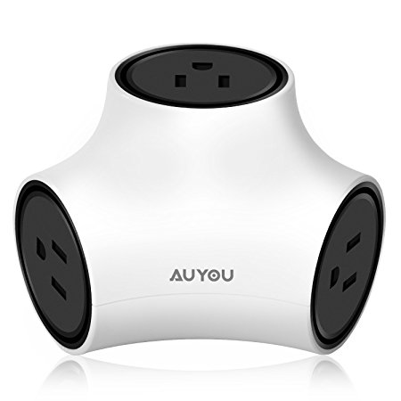 AuYou Smart Outlet 3 Way Plug Multi-function Creative Electrical Wall Charger Surge Protection 110V 10A Power Strip, 60 Degree Golden Angle to Avoid Plugs Crowded ( Black and White)