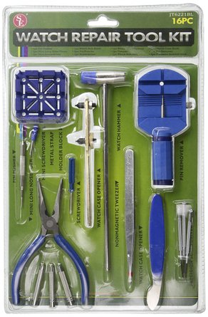 SE JT6221BL Watch Repair Tool Kit, Blue, 16-Piece