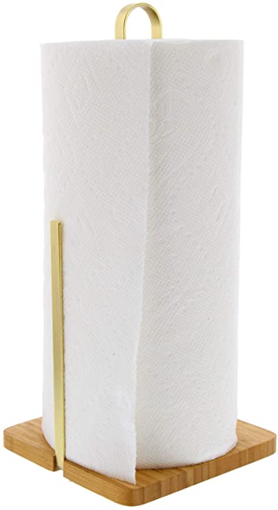 Cuisinart Stainless Steel Paper Towel Holder with Solid Bamboo Base, Stainless Steel Arm for Tear Assistance, Countertop Paper Towel Dispenser, Fits Any Size Kitchen Towel Roll- Gold Finish