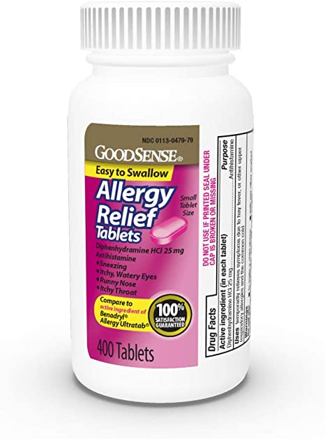 Good Sense Allergy Relief, Diphenhydramine HCl Tablets 25 mg, Antihistamine, 400 Count