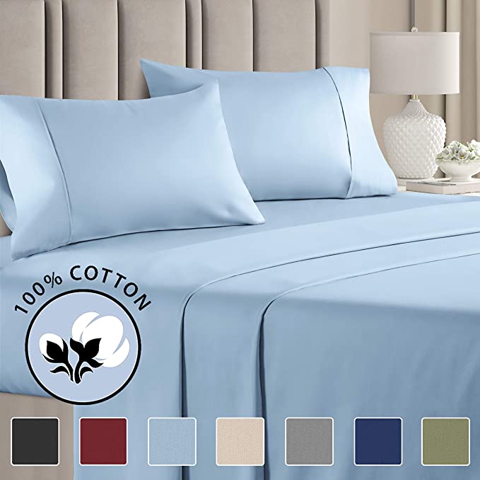 100% Cotton twin Size Sheets Blue (3pc) Silky Smooth, Cooling 400 Thread Count Long Staple Combed Cotton Twin Sheet Set – 400TC High Thread Count Twin Sheets Twin Bed Sheets Cotton All Cotton