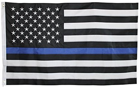 Thin Blue Line Flag - 3X5 Foot with Embroidered Stars and Sewn Stripes - Black White and Blue American Police Flag Honoring Law Enforcement Officers