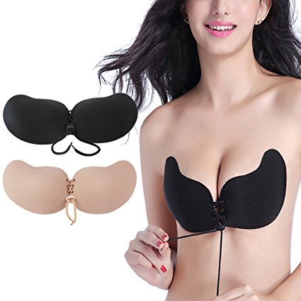 Dxnbikt Adhesive Bra For Backless Dress, Push-Up Bra With Drawstring, Reusable Invisible Bra, 2Pack (A)