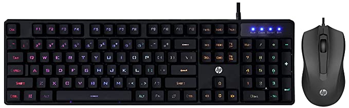 HP K300 Backlit Membrane Wired Gaming Keyboard with Mixed Color Lighting&Wired Mouse 100 with 1600 DPI Optical Sensor,USB Plug-and -Play,ambidextrous Design,Built-in Scrolling and 3 Handy Buttons