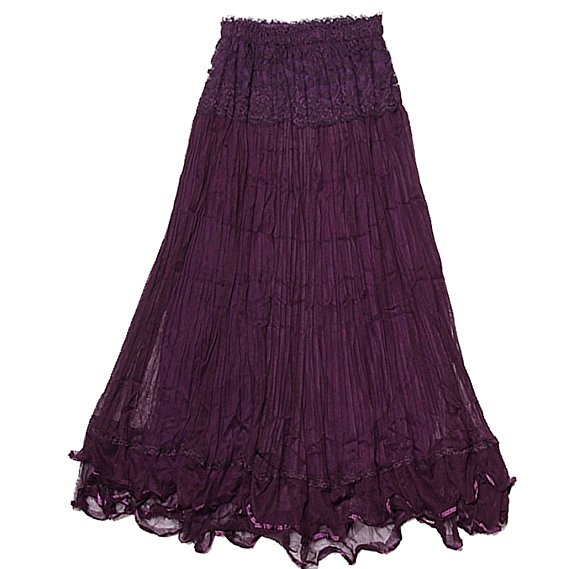 DEHANG Womens Boho Lace Gauze Double Layer Elastic Waist Long Maxi Skirt