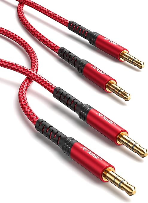 AUX Cable 3.5mm Audio Cord, JSAUX【2 Pack 6ft】 Male to Male Headphone Jack Auxiliary Stereo Nylon Braided Cord Compatible with Beats, Car/Home Stereos, Speaker, iPhone, iPod, Sony, Echo Dot - Red