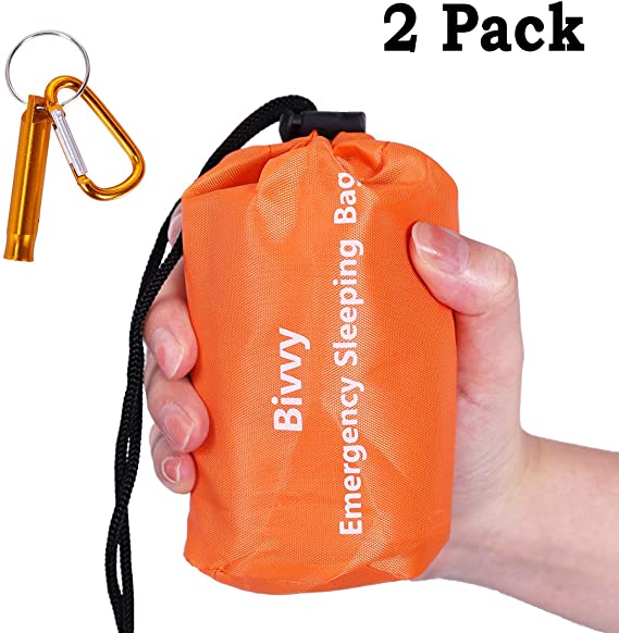Xtextile Emergency Sleeping Bags 2PCS Lightweight and Compact Sack Survival Sleeping Bag Waterproof Thermal Emergency Blanket Survival Gear for Outdoor Camping, Hiking, Wild Adventures