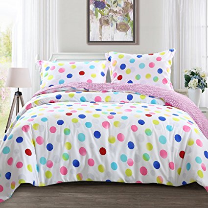 NTBAY 3 Pieces Duvet Cover Set Brushed Microfiber Polka Dot Printed Pattern Reversible Design with Hidden Zipper(King, Pink)