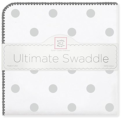 SwaddleDesigns Ultimate Swaddle Blanket, Made in USA, Premium Cotton Flannel, Sterling Big Dots