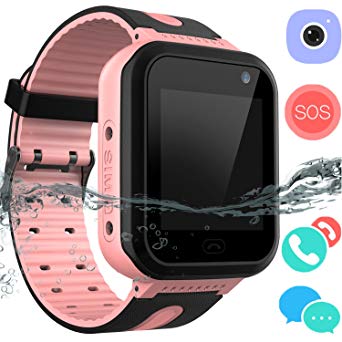 Kids Waterproof Smartwatch with GPS Tracker - Boys & Girls IP67 Waterproof Smart Watch Phone with Camera Flashlight Games Sports Watches Back to School Gifts for iPhone/Android (02 S7 Pink)