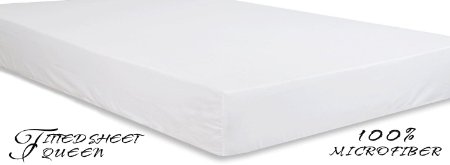 NTBAY 100% Microfiber White Queen Size Brushed Lightweight Fitted Sheet (Queen,White)