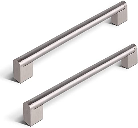 12 Pack Cabinet Handle Pulls 6-1/4" Hole Centers, Boss Bar Kitchen Cabinet pulls Satin Nickel Bar Pulls Stainless Steel Drawer Pull Wardrobe Handles