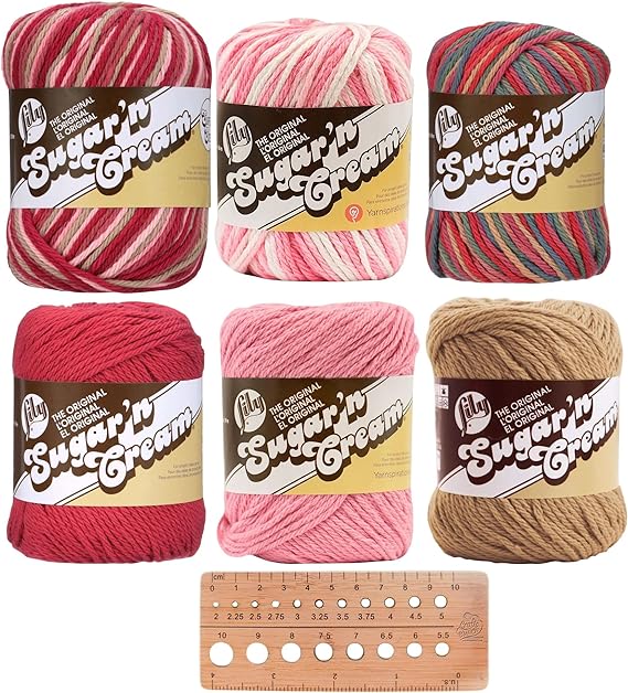 Spinrite Lily Sugar n' Cream Variety Assortment 6 Pack Bundle 100 percent Cotton Medium 4 Worsted with 4 Patterns (Asst 74) large