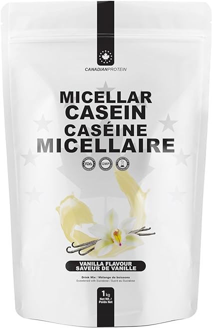Canadian Protein Micellar Casein 25.5g of Protein | 1 kg of Vanilla Flavoured Overnight Muscle Recovery Drink | Slow Absorbing Protein Powder with Muscle Building Amino Acids