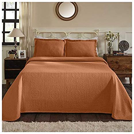 Superior 100% Cotton Medallion Bedspread with Shams, All-Season Premium Cotton Matelassé Jacquard Bedding, Quilted-look Floral Medallion Pattern - Queen, Mandarin