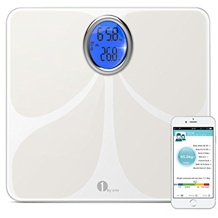 1byone Digital Smart Wireless Body Fat Scale with Phone and Tablet App to Manage Your Weight, Advanced Bluetooth Technology to Monitor Your Diet